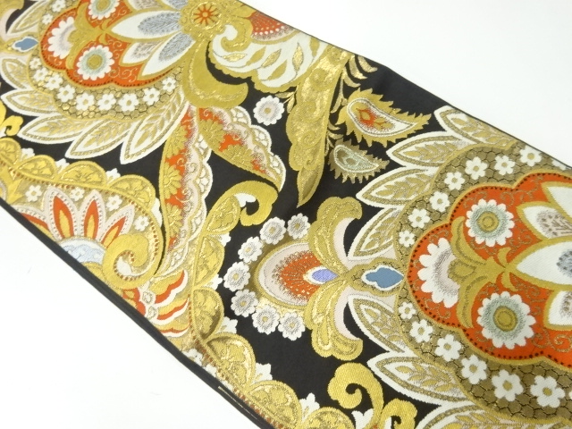 アンティーク　花更紗模様織出し袋帯（材料）